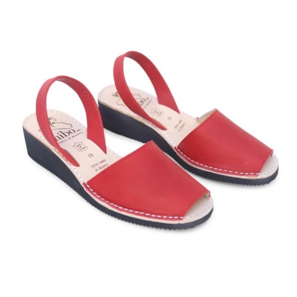 New MIBO AVARCAS RED WEDGES MENORCAN SANDALS Size‎ 38 US 7